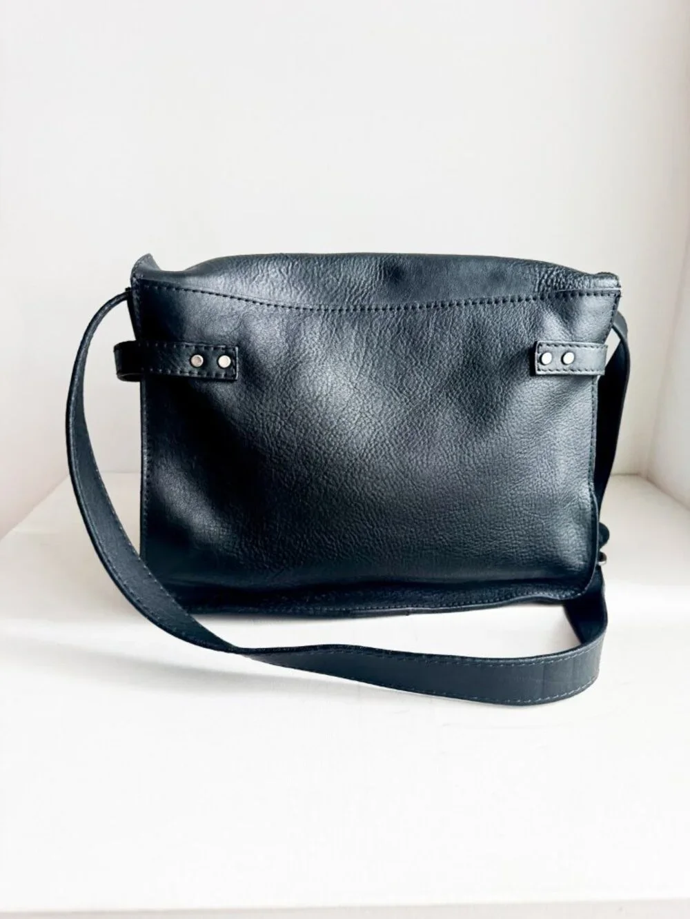 Floyd Black Leather Messenger Bag